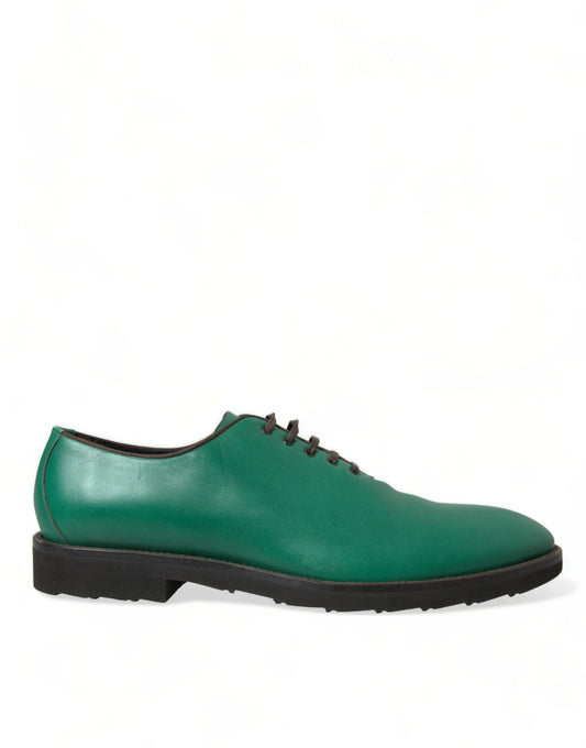 Dolce & Gabbana Elegant Green Leather Oxford Dress Shoes