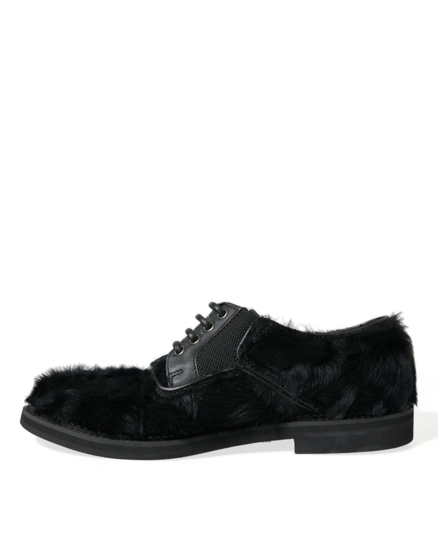 Dolce & Gabbana Elegant Black Fur Derby Dress Shoes for Men