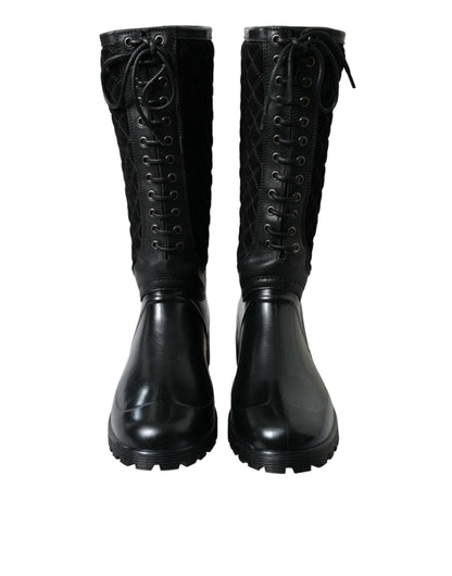 Dolce & Gabbana Elegant Quilted Lace-Up Rain Boots