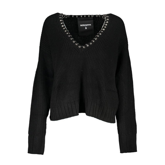 Patrizia Pepe Elegant Long Sleeved V-Neck Sweater with Chic Details