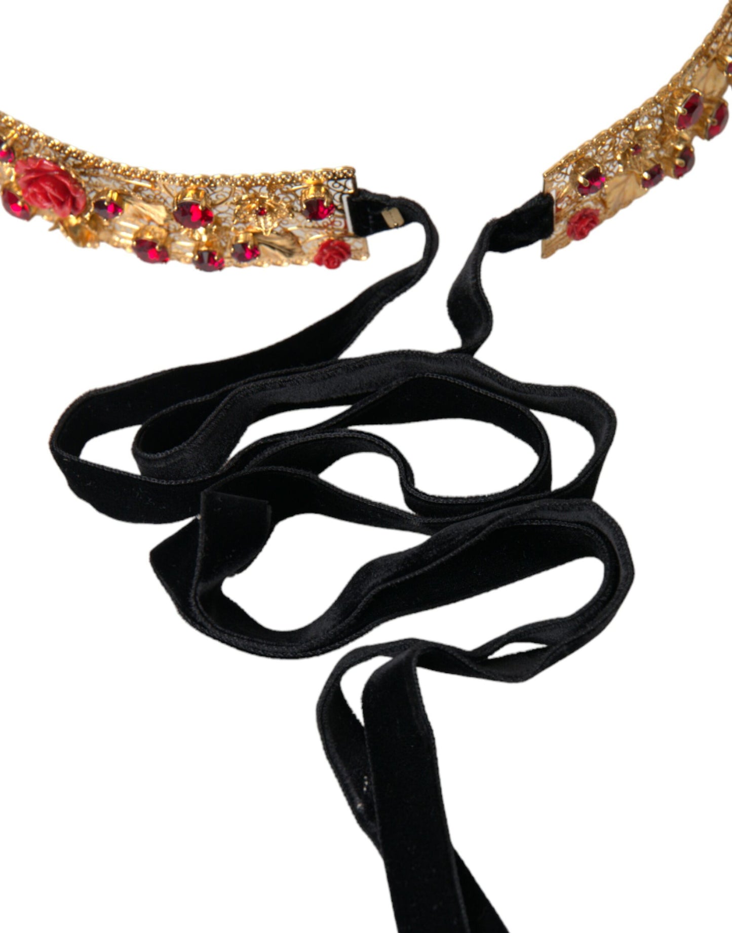 Dolce & Gabbana Gold Brass Red Roses Crystal Jewel Waist Belt