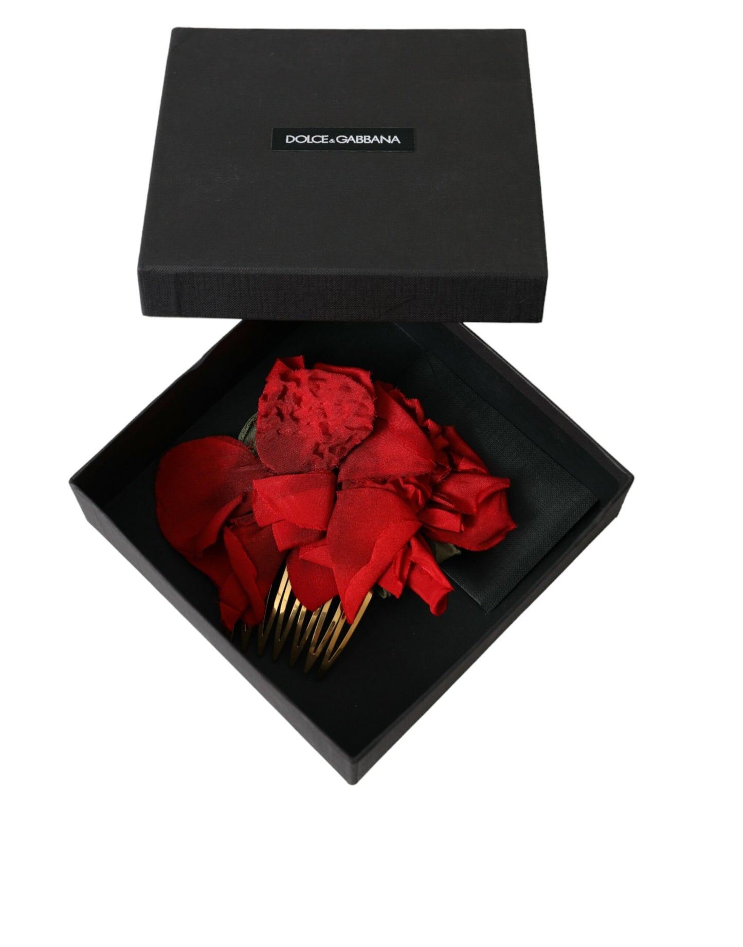 Dolce & Gabbana Red Silk Floral Gold Brass Women Hair Comb