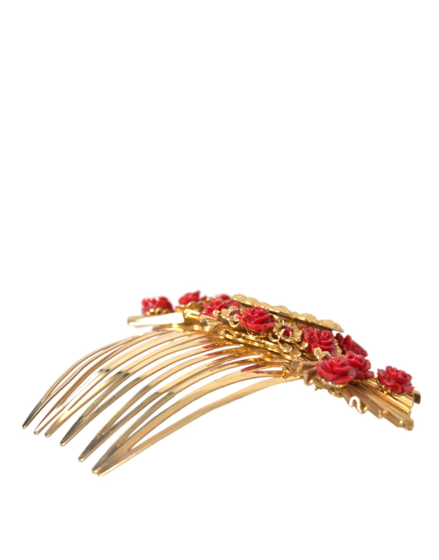 Dolce & Gabbana Gold Brass Crystal Heart Floral Hair Comb