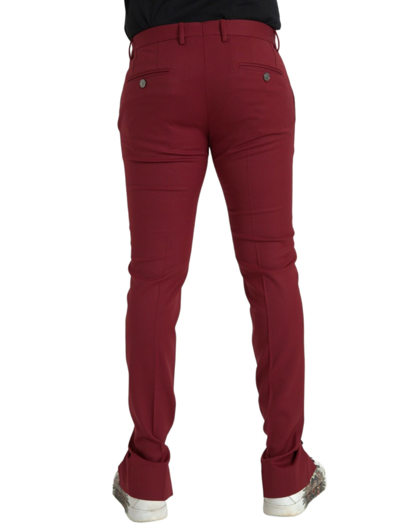 Dolce & Gabbana Red Wool Men Slim Fit Dress Pants