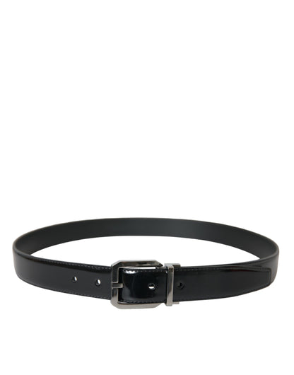 Dolce & Gabbana Black Leather Silver Metal Buckle Belt Men