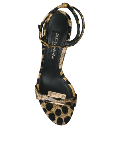 Dolce & Gabbana Gold Leopard Crystals Heels Sandals Shoes