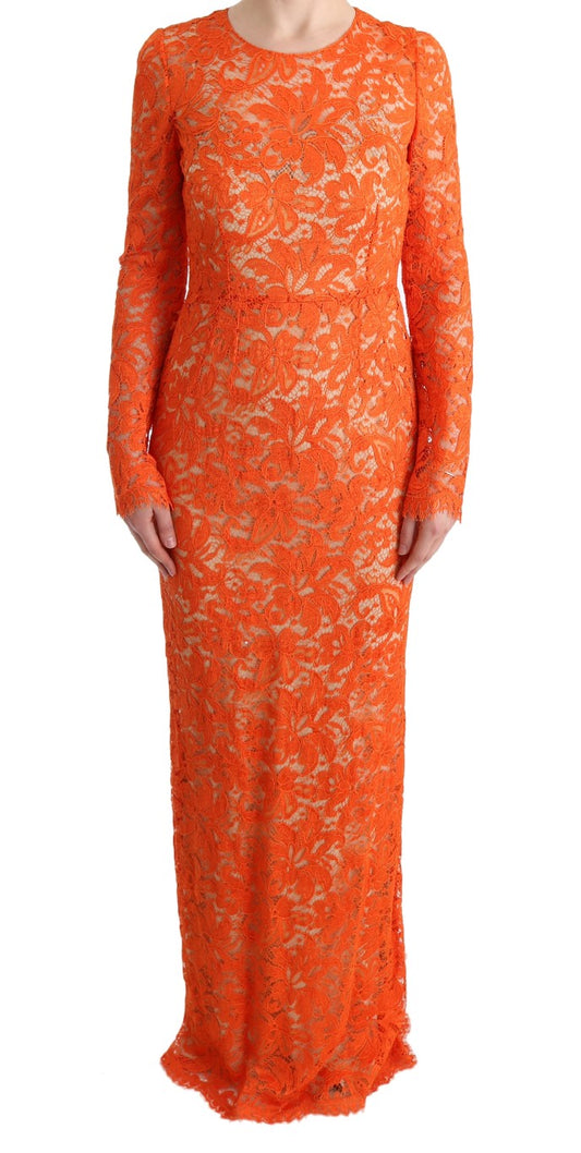 Dolce &amp; Gabbana Orangefarbenes Ricamo-Etuikleid mit Blumenmuster