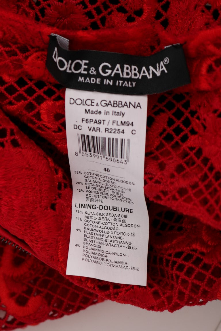 Rotes, geblümtes Ricamo-Etuikleid von Dolce &amp; Gabbana