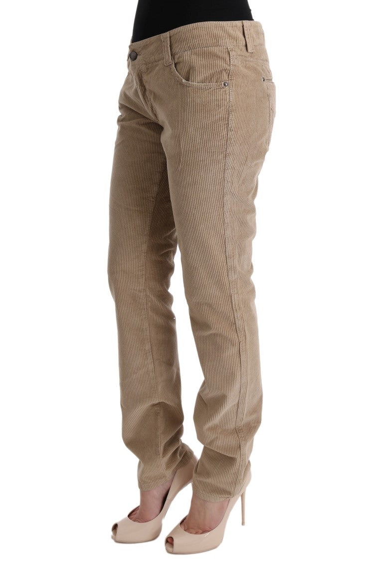 Ermanno Scervino Beige Baumwollsamt-Hose mit normaler Passform