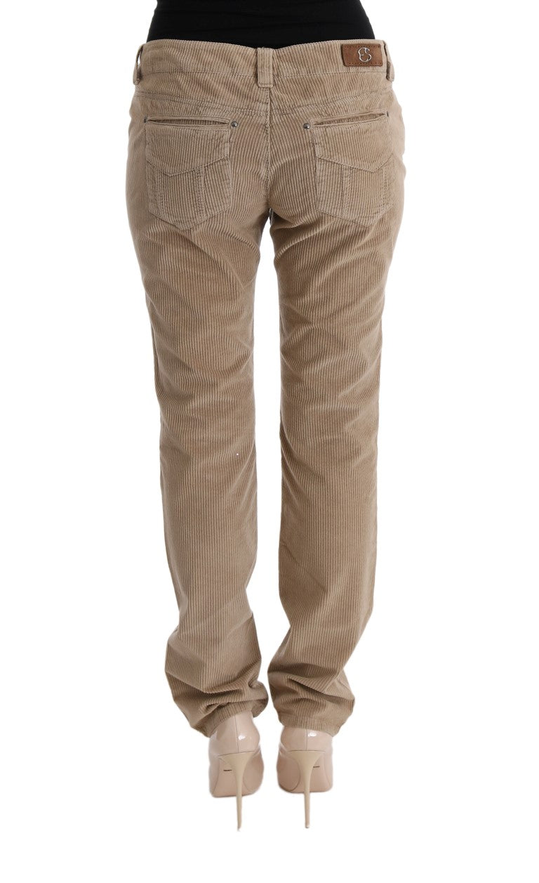 Ermanno Scervino Beige Baumwollsamt-Hose mit normaler Passform