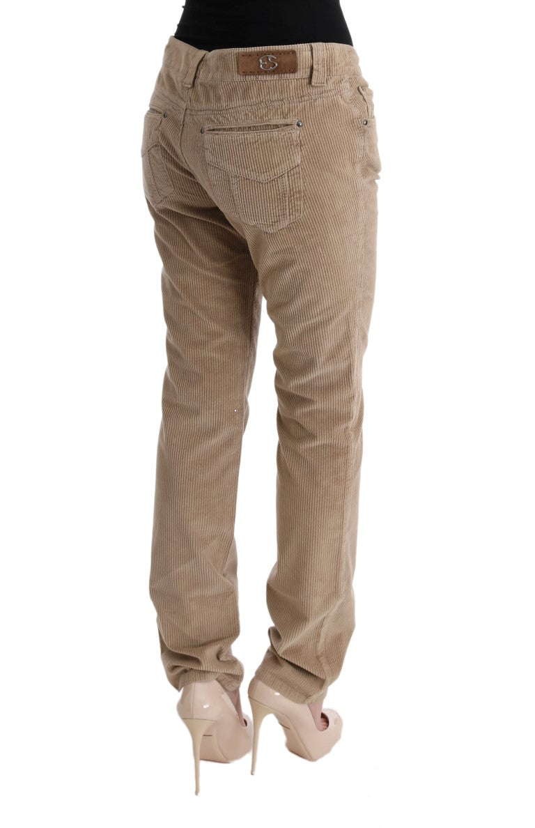 Ermanno Scervino Beige Baumwollsamt-Hose mit normaler Passform