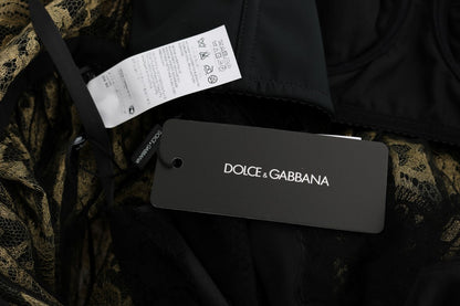 Dolce & Gabbana Black Yellow Crystal Lace Shift Dress