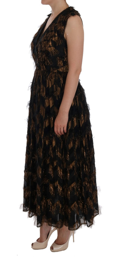 Dolce & Gabbana Black Silk Brown Fringes A-Line Dress