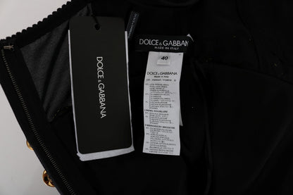 Dolce & Gabbana Black Wool 스트레치 골드 A- 라인 드레스