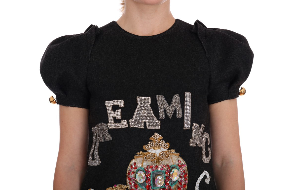 Dolce &amp; Gabbana Graues Kristallkleid „Dreaming of My Prince“.