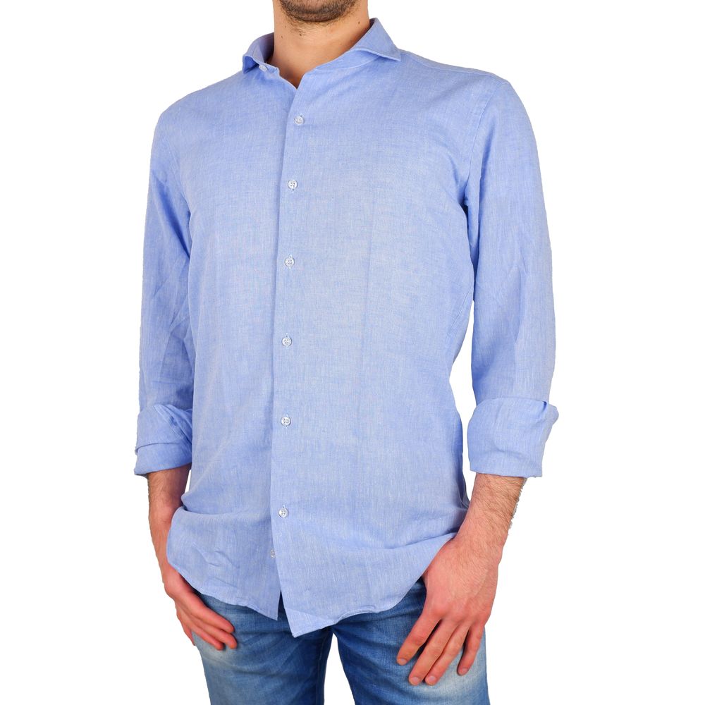 Made in Italy Elegant Light Blue Cotton-Linen Shirt