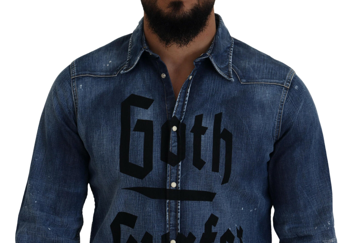 Dsquared² Blue Washed Goth Surfer Print Men Denim Shirt