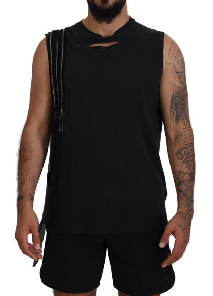 Dsquared² Black Chain Embellished Sleeveless Men Tank T-shirt