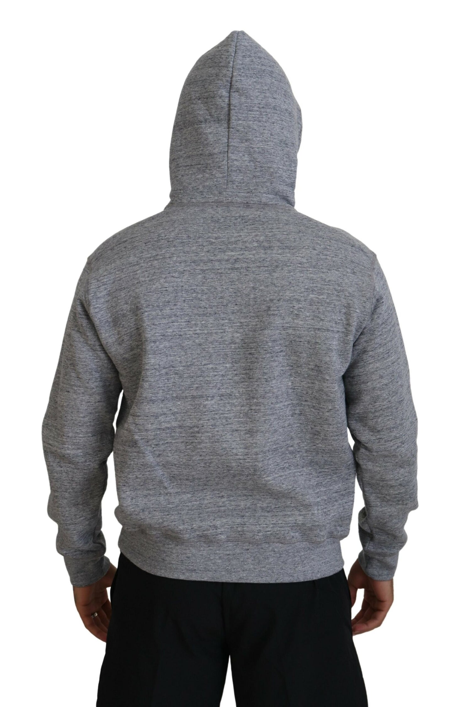 Dsquared² Gray Cotton Hooded Printed Men Pullover Sweater