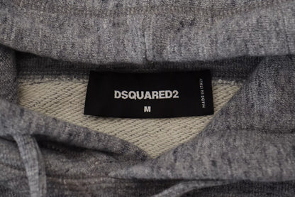 Dsquared² Gray Cotton Hooded Logo Print Men Pullover Sweater