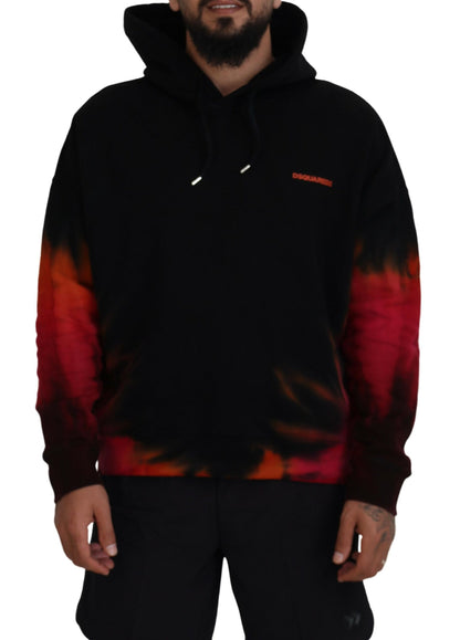 Dsquared² Black Red Cotton Hooded Tie Dye Pullover Sweater