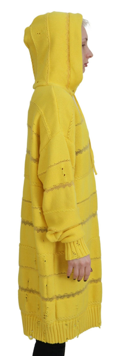 Dsquared² Yellow Cotton Knitted Hooded Pullover Sweater