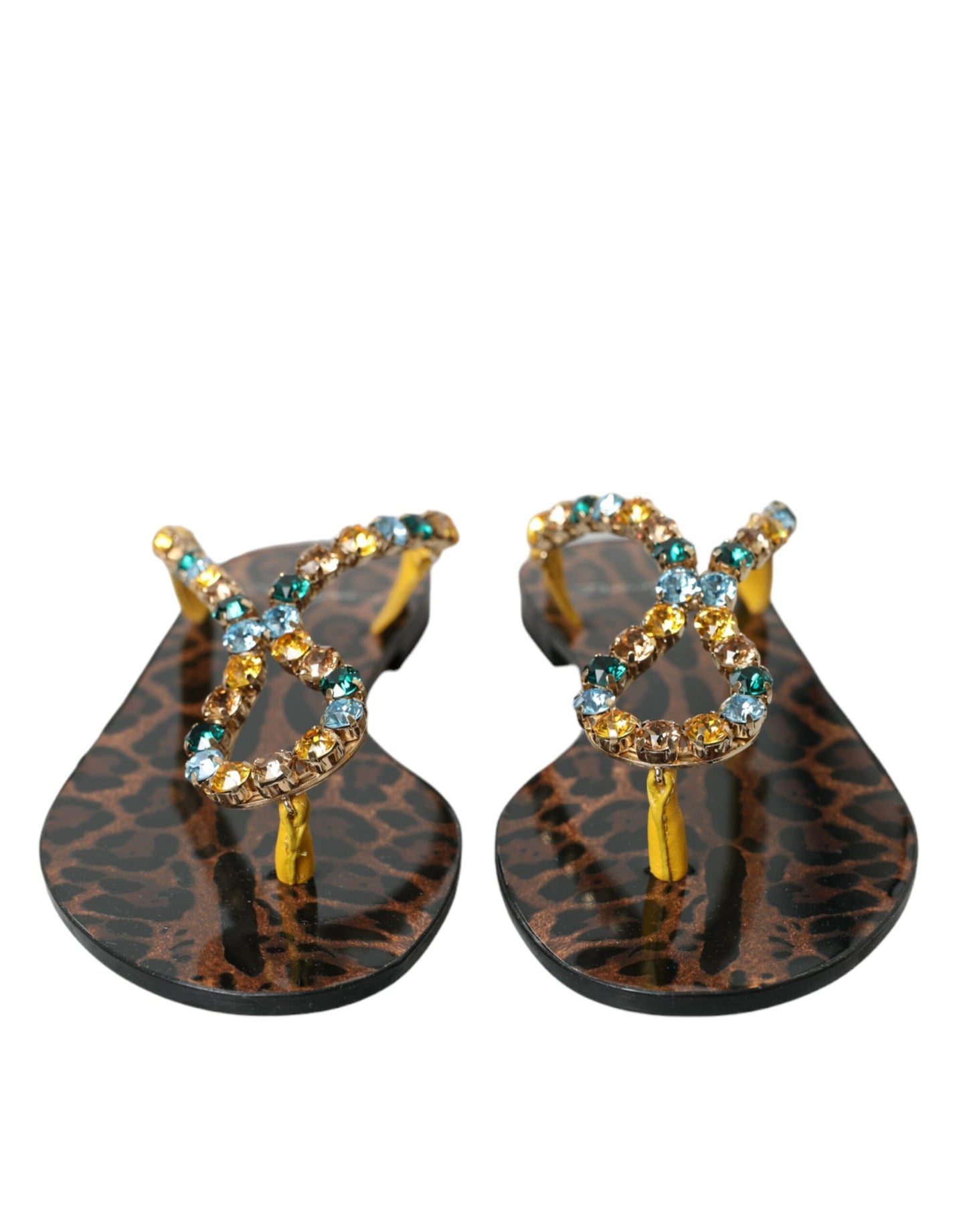 Dolce & Gabbana Mustard Crystal Calf Leather Beachwear Shoes