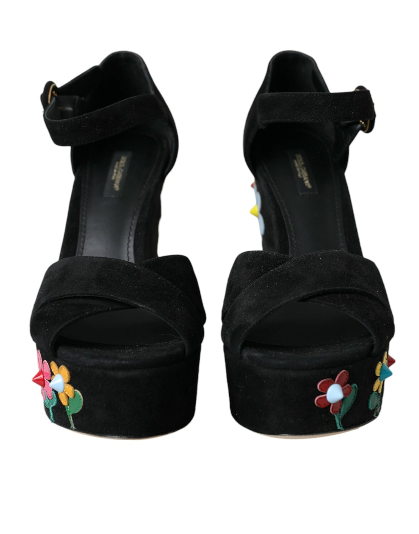 Dolce & Gabbana Black Floral Ankle Strap Heels Sandals Shoes