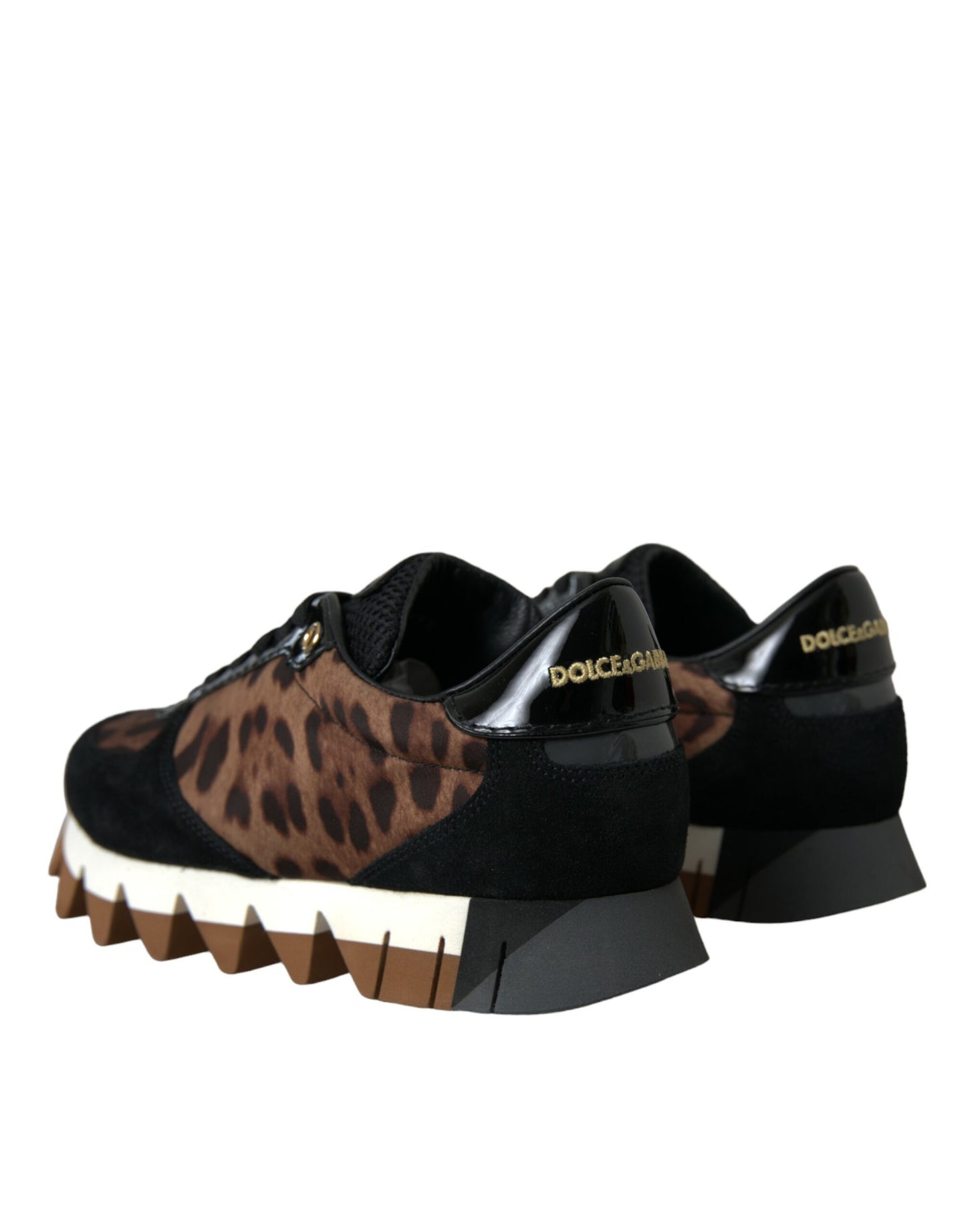 Dolce & Gabbana Black Brown Leopard Low Top Leather Sneaker Shoes