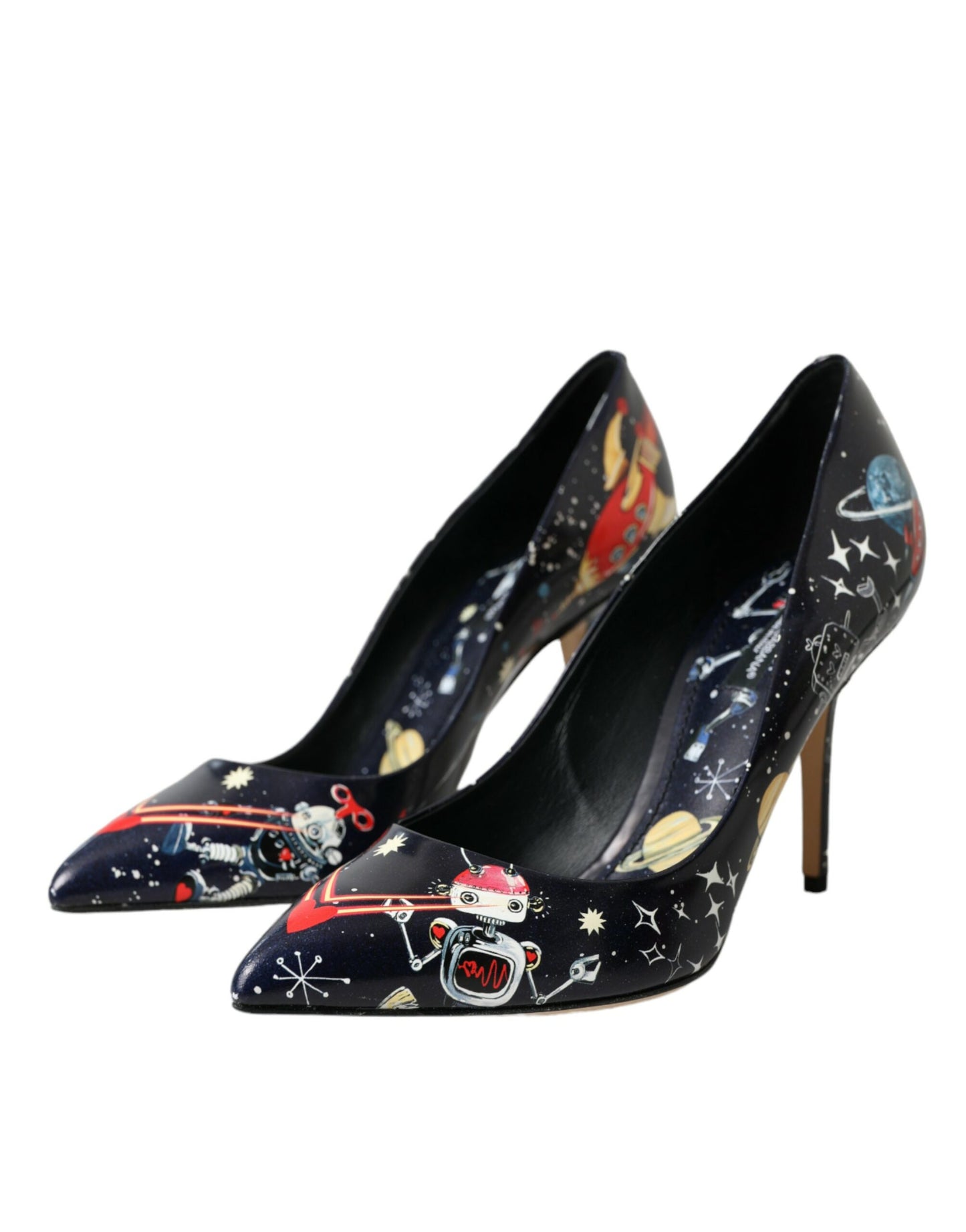 Dolce & Gabbana Blue Space Robot Leather Heels Pumps Shoes