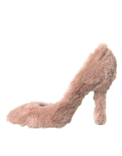 Dolce & Gabbana Light Pink Faux Fur Heels Pumps Shoes