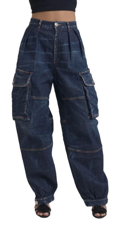 Dsquared² Blue High Waist Cotton Cargo Baggy Denim Jeans