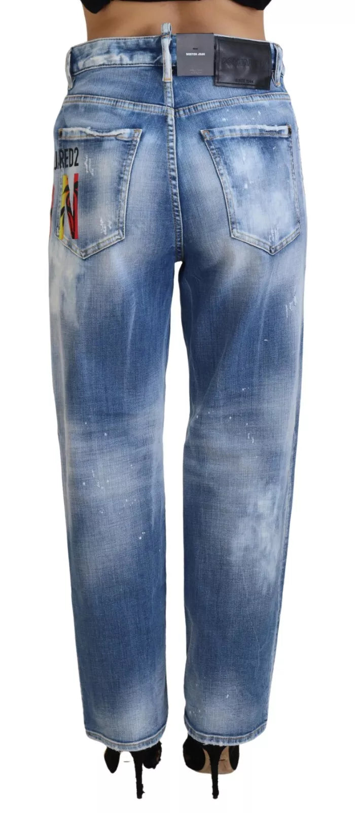 Dsquared² Blue Icon High Waist Straight Denim Jeans Boston