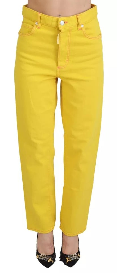 Dsquared² Yellow Cotton High Waist Straight Denim Boston Jeans