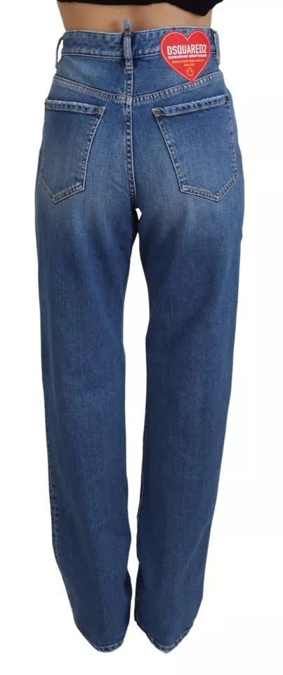 Dsquared² Blue Distressed High Waist Straight Denim Jeans