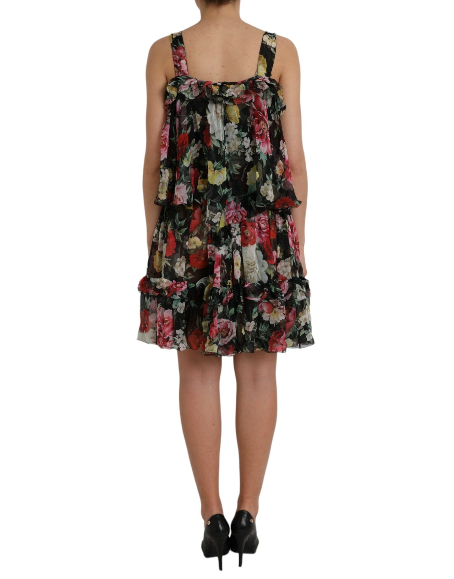 Dolce & Gabbana Black Floral Silk A-line Sleeveless Dress