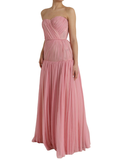 Dolce & Gabbana Pink Silk Strapless Maxi A-line Gown Dress