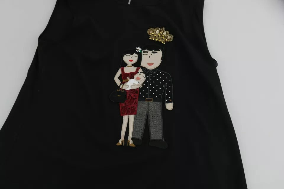 Dolce & Gabbana Black Silk DG Family Crystal Sleeveless Top