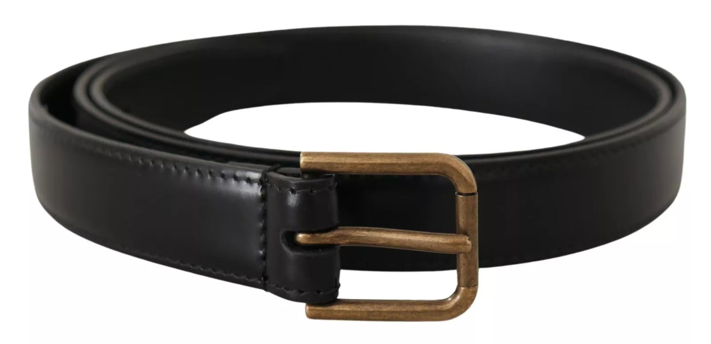 Dolce & Gabbana Black Classic Calf Leather Vintage Metal Buckle Belt