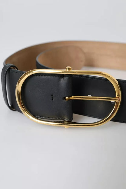 Dolce & Gabbana Black Leather Gold Oval Metal Buckle Belt