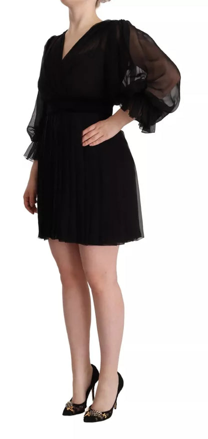 Dolce & Gabbana Black V-neck Long Sleeves Mini A-line Dress