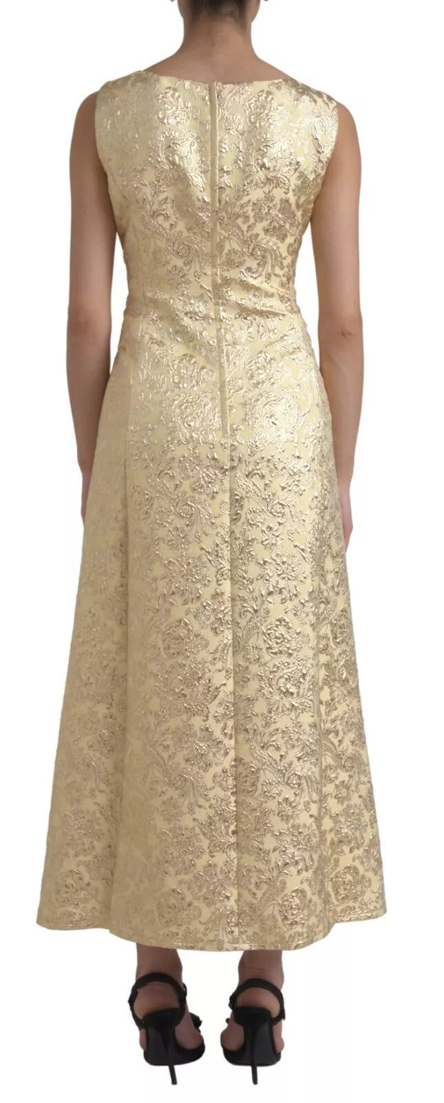 Dolce & Gabbana Gold Floral Jacquard Sheath A-line Long Dress