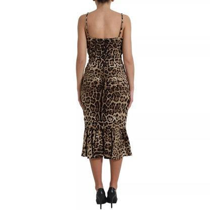 Dolce & Gabbana Silk Brown Leopard Print Ruched Midi Dress