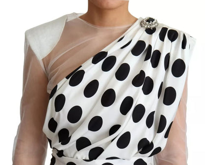 Dolce & Gabbana White Polka Dots Crystal One Shoulder Dress