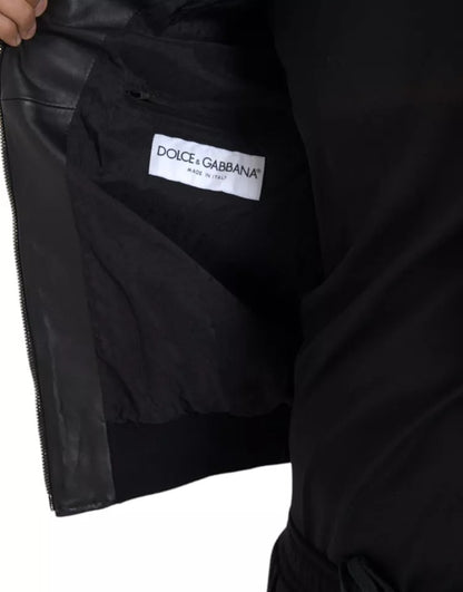 Dolce & Gabbana Black Bomber Leather Full Zip Biker Blouson Jacket