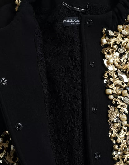 Dolce & Gabbana Black VirginWool Embellished Overcoat Jacket