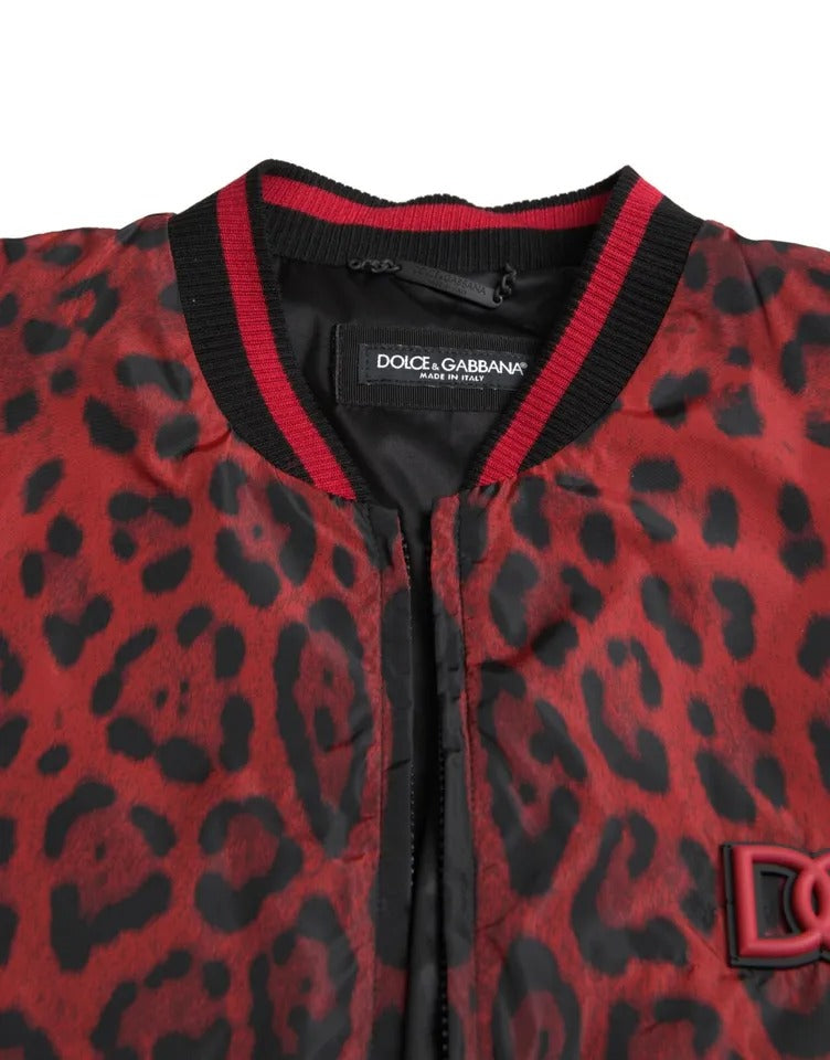 Dolce & Gabbana Red Leopard Bomber Short Coat Jacket