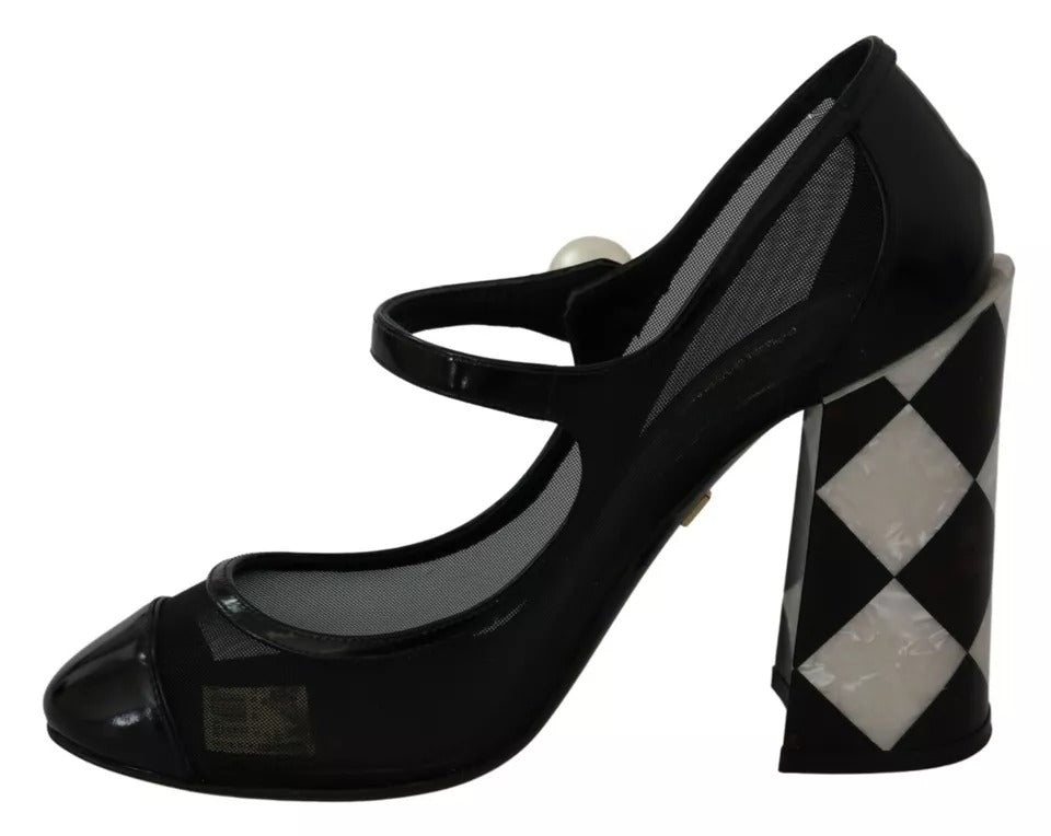 Dolce & Gabbana Black Embellished Harlequin Mary Janes Pumps Shoes