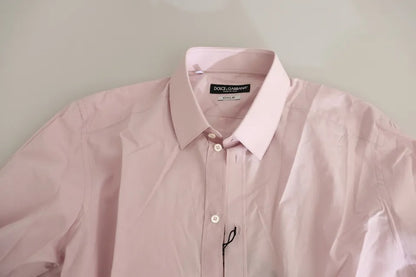 Dolce & Gabbana Light Pink Cotton Men Formal GOLD Dress Shirt