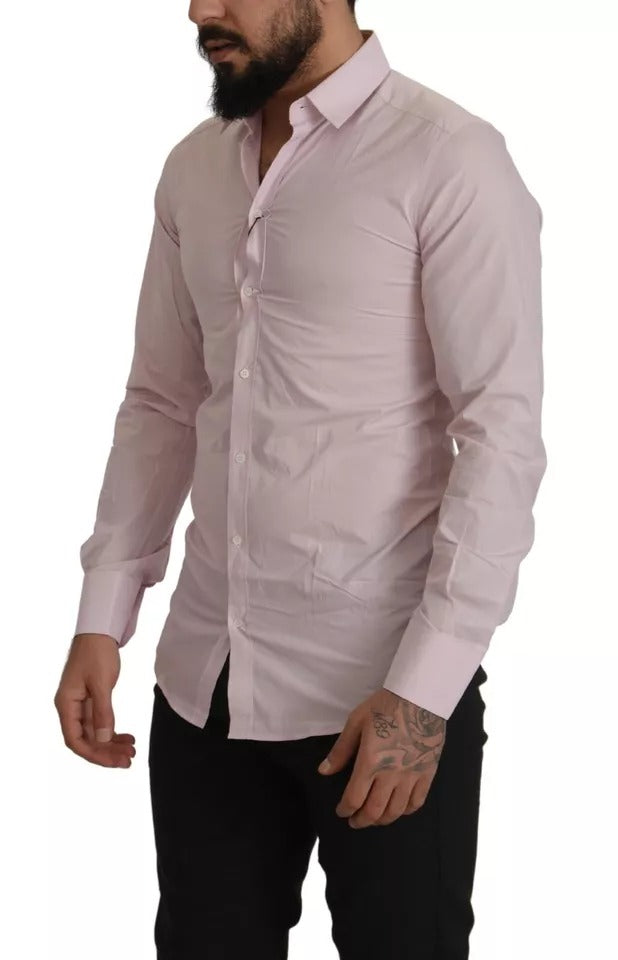 Dolce & Gabbana Light Pink Cotton Dress Formal Men GOLD Shirt